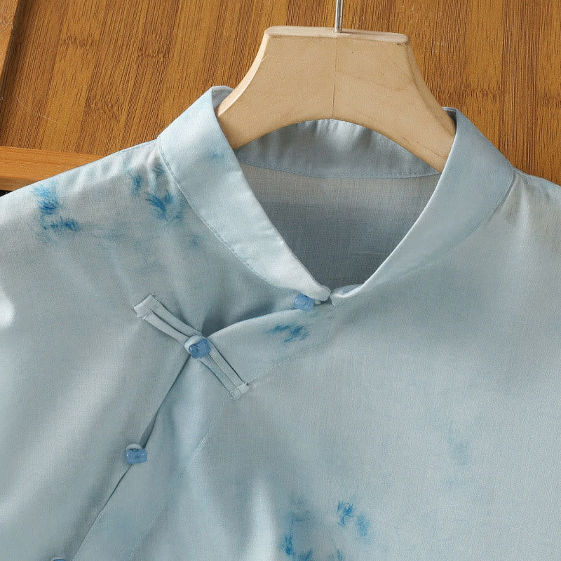 Buddha Stones Light Blue Frog-Button Sleeveless Women's Shirt - image 5