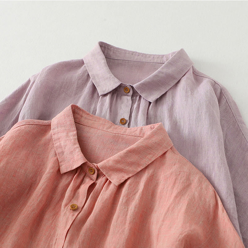 Buddha Stones Casual Plain Buttons Women's Half Sleeve Shirt - image 19