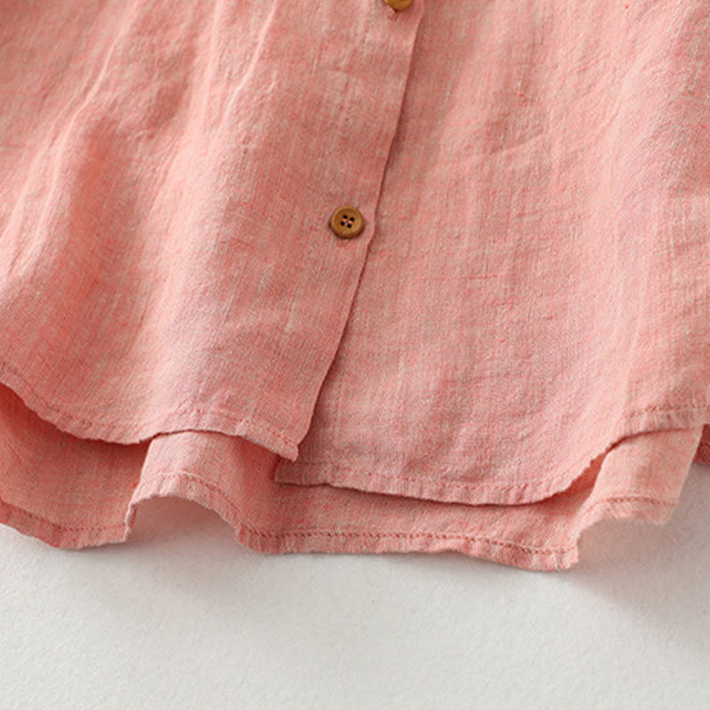 Buddha Stones Casual Plain Buttons Women's Cotton Linen Half Sleeve Shirt - image 15