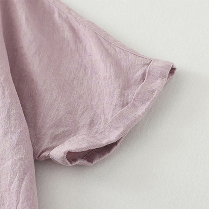 Buddha Stones Casual Plain Buttons Women's Cotton Linen Half Sleeve Shirt - image 5