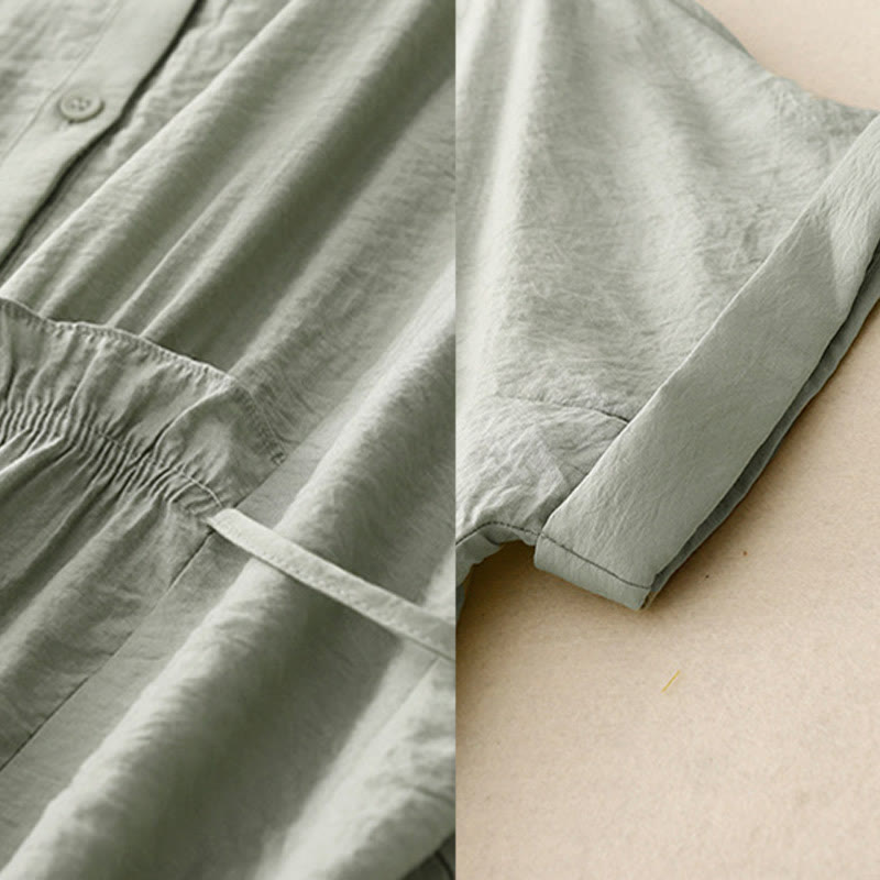 Buddha Stones Summer Button Lace-up Short Sleeve Women's Cotton Shirt - image 16