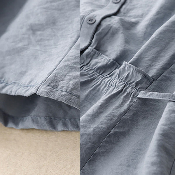 Buddha Stones Summer Button Lace-up Short Sleeve Women's Cotton Shirt - image 6