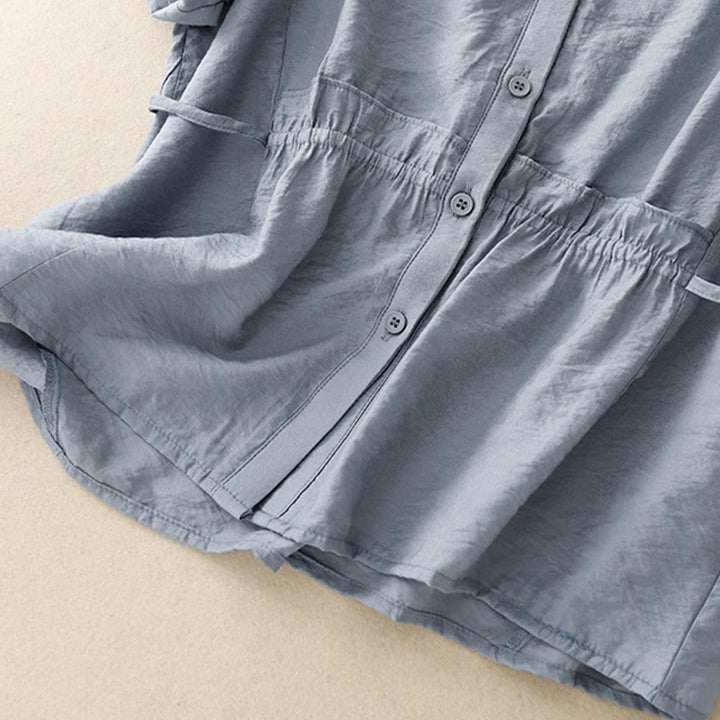 Buddha Stones Summer Button Lace-up Short Sleeve Women's Cotton Shirt - image 5