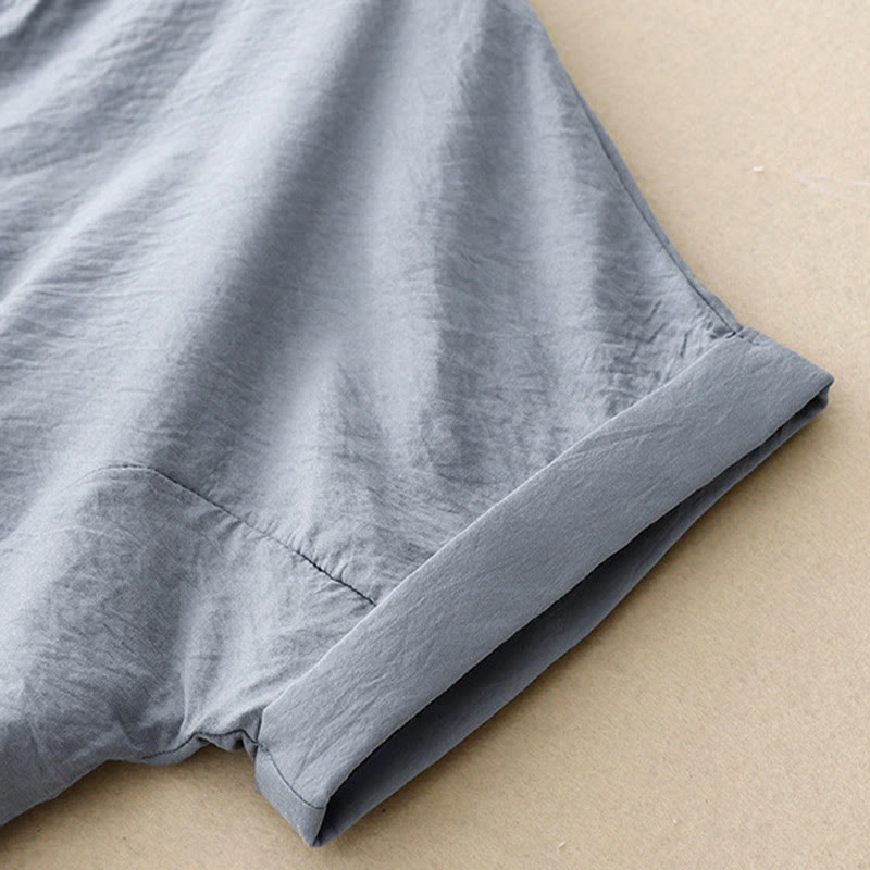 Buddha Stones Summer Button Lace-up Short Sleeve Women's Cotton Shirt - image 4