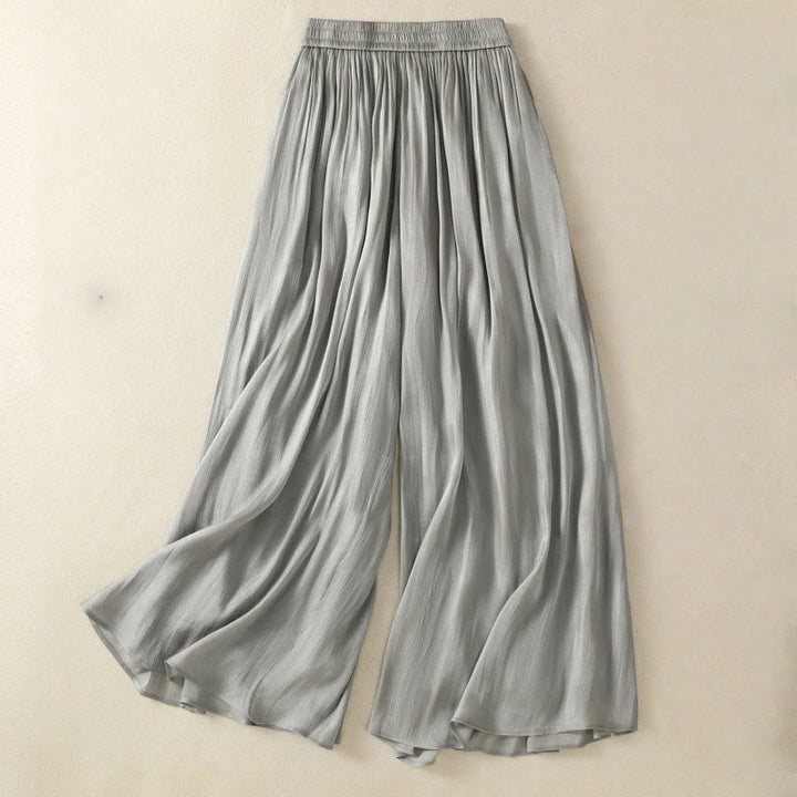 Buddha Stones Light Gray Pleated Design Elastic Waist Women's Wide Leg Pants With Pockets - LightGrey - US8-10，UK/AU12-14，EU40-42 (2XL) - image 0