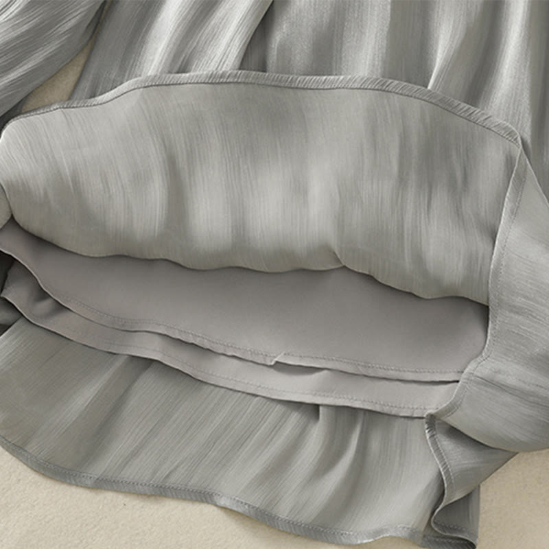 Buddha Stones Light Gray Pleated Design Elastic Waist Women's Wide Leg Pants With Pockets - image 10