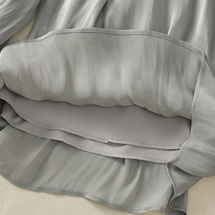 Buddha Stones Light Gray Pleated Design Elastic Waist Women's Wide Leg Pants With Pockets - image 10