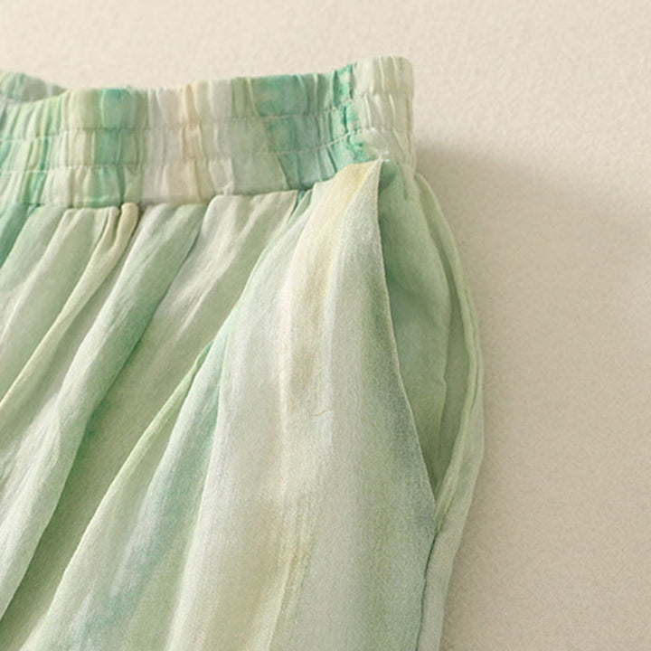 Buddha Stones 7-8 Length Elastic Waist Women's Wide Leg Cotton Linen Pants With Pockets - image 3