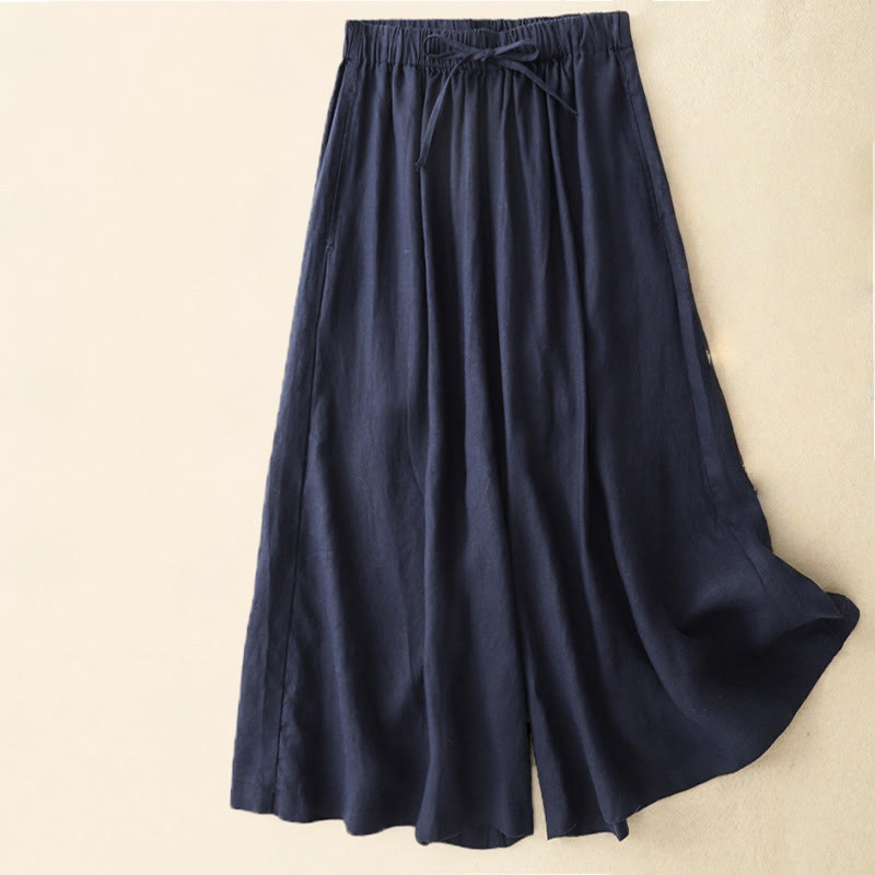 Buddha Stones Summer Elastic Waist Women's Capri Cropped Wide Leg Pants With Pockets - Navy - US14，UK/AU18，EU46 (3XL) - image 12