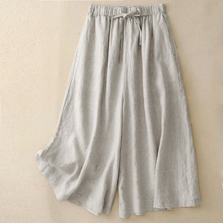 Buddha Stones Summer Elastic Waist Women's Capri Cropped Wide Leg Pants With Pockets - Linen - US14，UK/AU18，EU46 (3XL) - image 17