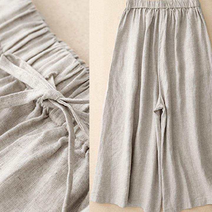 Buddha Stones Summer Elastic Waist Women's Capri Cropped Wide Leg Pants With Pockets - image 17