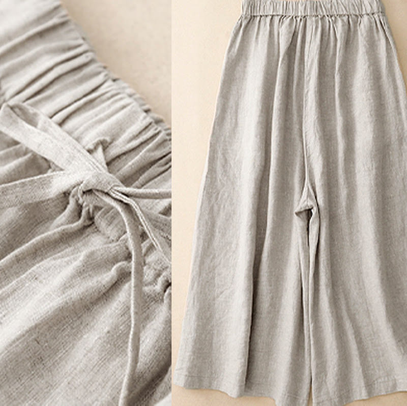 Buddha Stones Summer Elastic Waist Women's Capri Cropped Wide Leg Pants With Pockets - image 18