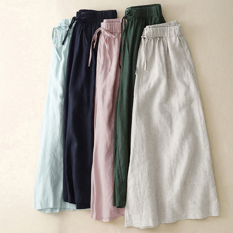 Buddha Stones Summer Elastic Waist Women's Capri Cropped Wide Leg Pants With Pockets - image 2