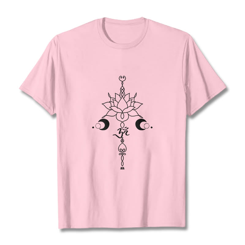Buddha Stones Plain Lotus Flower Om Symbol Pattern Tee T-shirt - LightPink - 2XL - image 13
