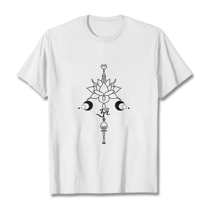 Buddha Stones Plain Lotus Flower Om Symbol Pattern Tee T-shirt - White - 2XL - image 6