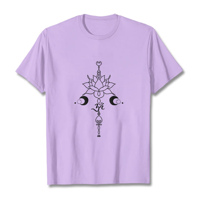 Buddha Stones Plain Lotus Flower Om Symbol Pattern Tee T-shirt - Black - 2XL - image 1