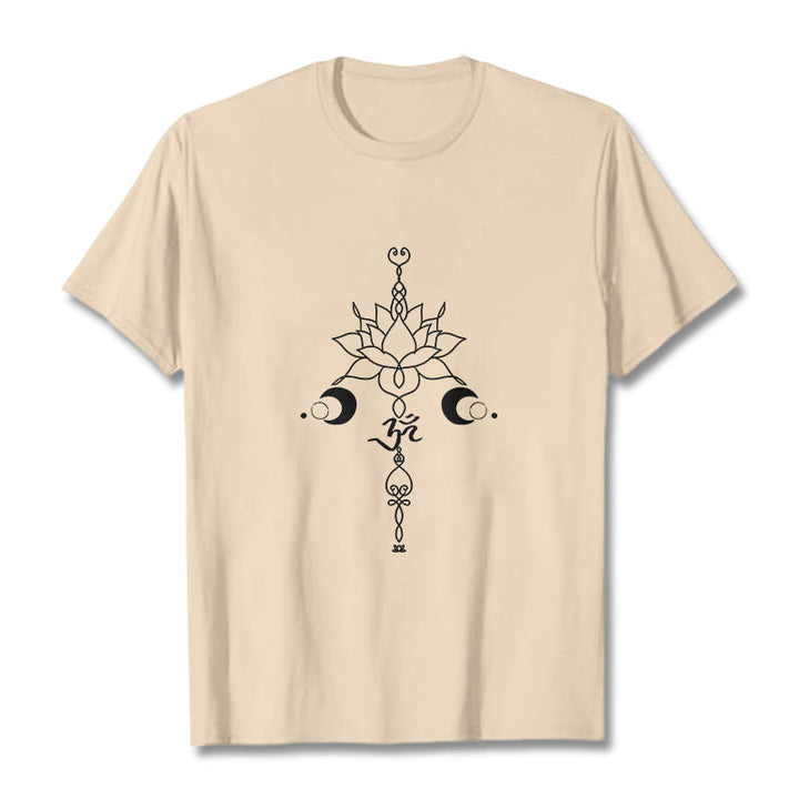 Buddha Stones Plain Lotus Flower Om Symbol Pattern Tee T-shirt - Bisque - 2XL - image 9