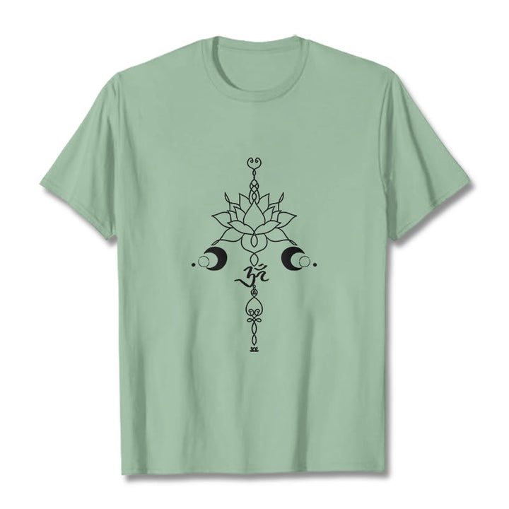 Buddha Stones Plain Lotus Flower Om Symbol Pattern Tee T-shirt - PaleGreen - 2XL - image 15