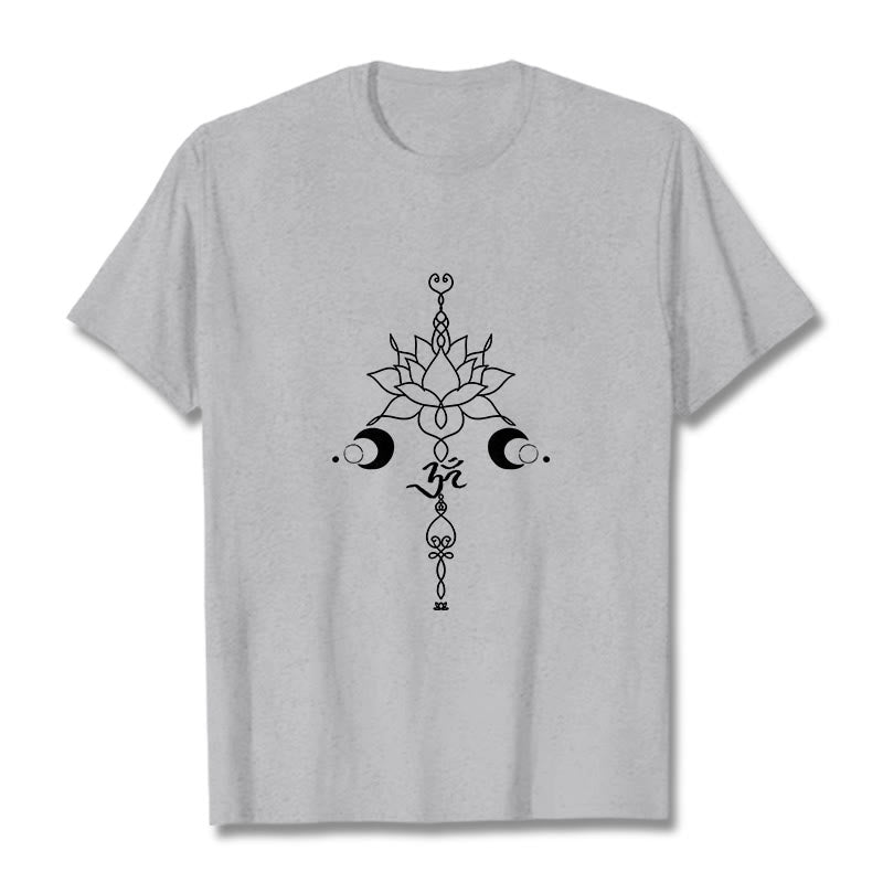 Buddha Stones Plain Lotus Flower Om Symbol Pattern Tee T-shirt - LightGrey - 2XL - image 20