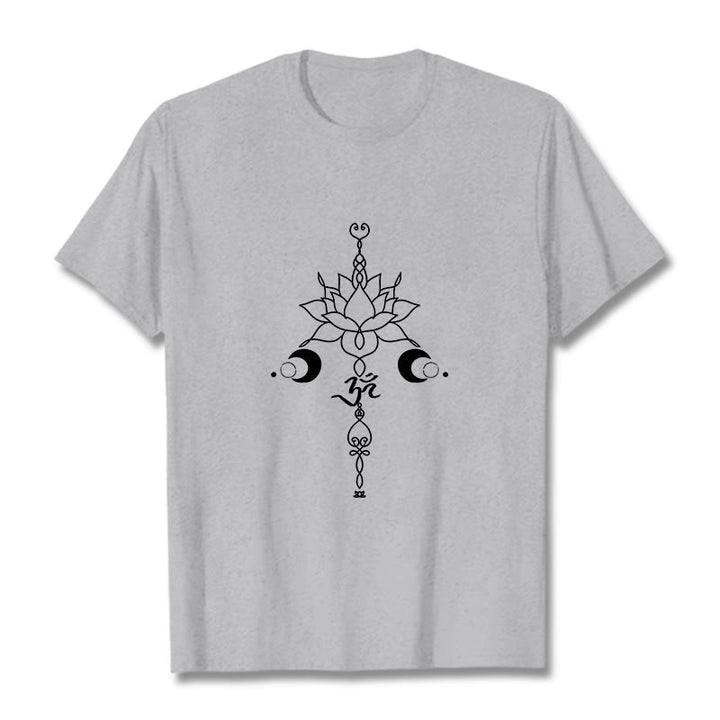 Buddha Stones Plain Lotus Flower Om Symbol Pattern Tee T-shirt - LightGrey - 2XL - image 20