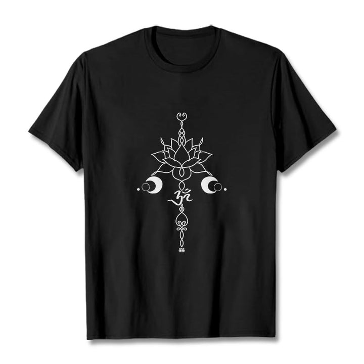 Buddha Stones Plain Lotus Flower Om Symbol Pattern Tee T-shirt - Black - 2XL - image 1