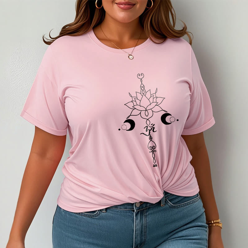 Buddha Stones Plain Lotus Flower Om Symbol Pattern Tee T-shirt - image 14