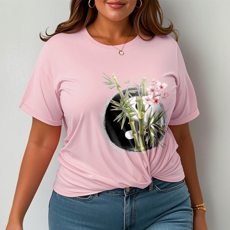 Buddha Stones Yin Yang Bamboo Peach Blossoms Pattern Tee T-shirt - image 14