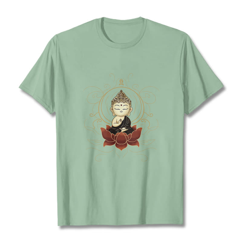 Buddha Stones Serene Sitting Buddha Lotus Pattern Tee T-shirt - PaleGreen - 2XL - image 15