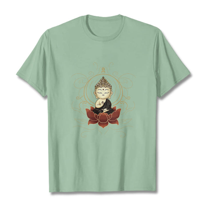 Buddha Stones Serene Sitting Buddha Lotus Pattern Tee T-shirt - PaleGreen - 2XL - image 15