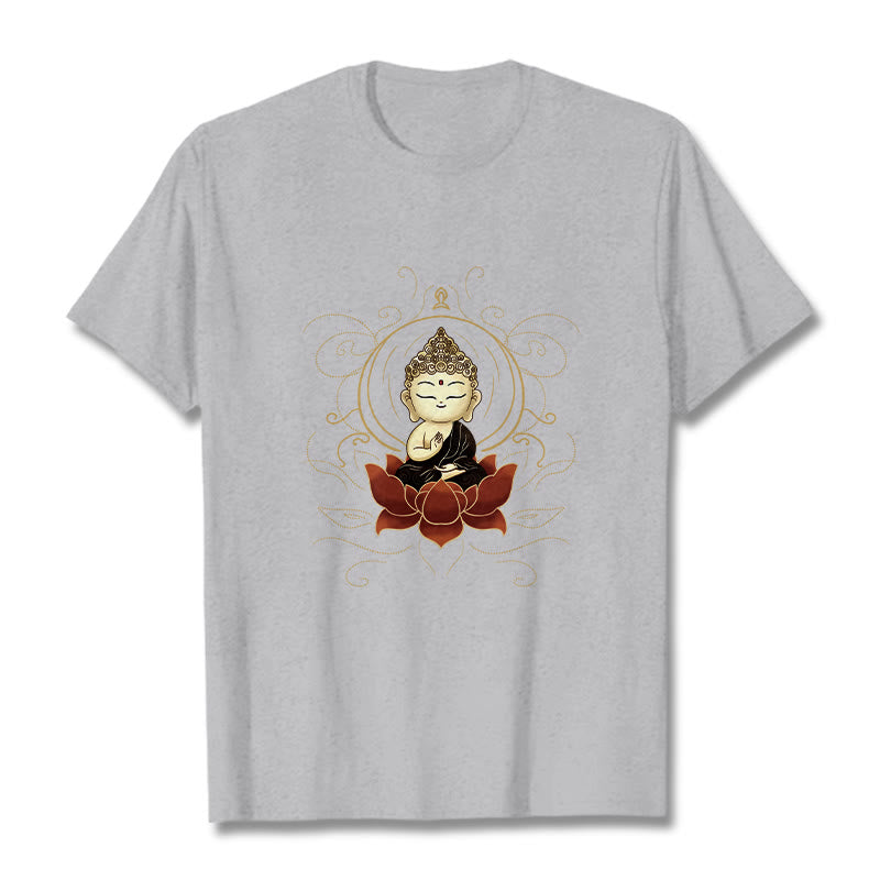 Buddha Stones Serene Sitting Buddha Lotus Pattern Tee T-shirt - LightGrey - 2XL - image 20