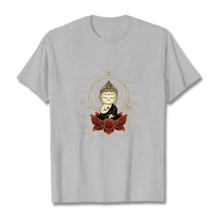 Buddha Stones Serene Sitting Buddha Lotus Pattern Tee T-shirt - LightGrey - 2XL - image 20