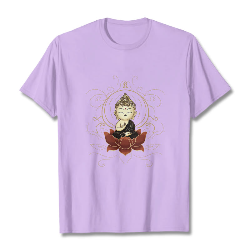 Buddha Stones Serene Sitting Buddha Lotus Pattern Tee T-shirt - Plum - 2XL - image 17