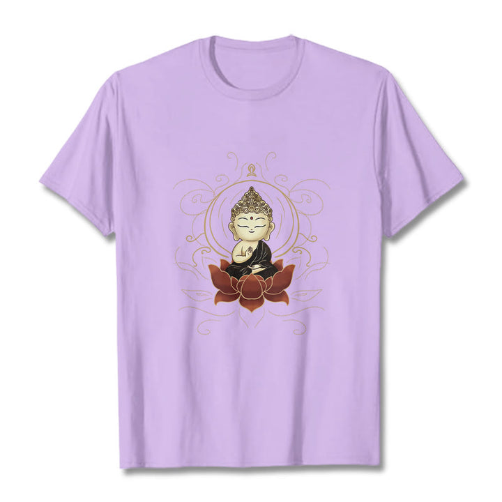 Buddha Stones Serene Sitting Buddha Lotus Pattern Tee T-shirt - Plum - 2XL - image 17