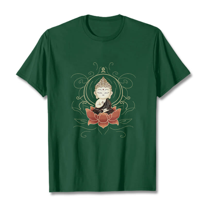 Buddha Stones Serene Sitting Buddha Lotus Pattern Tee T-shirt - ForestGreen - 2XL - image 1