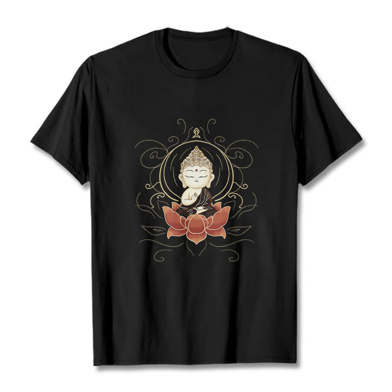 Buddha Stones Serene Sitting Buddha Lotus Pattern Tee T-shirt - Black - 2XL - image 4