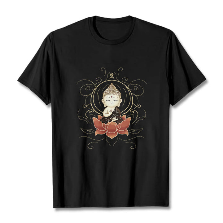 Buddha Stones Serene Sitting Buddha Lotus Pattern Tee T-shirt - Black - 2XL - image 4