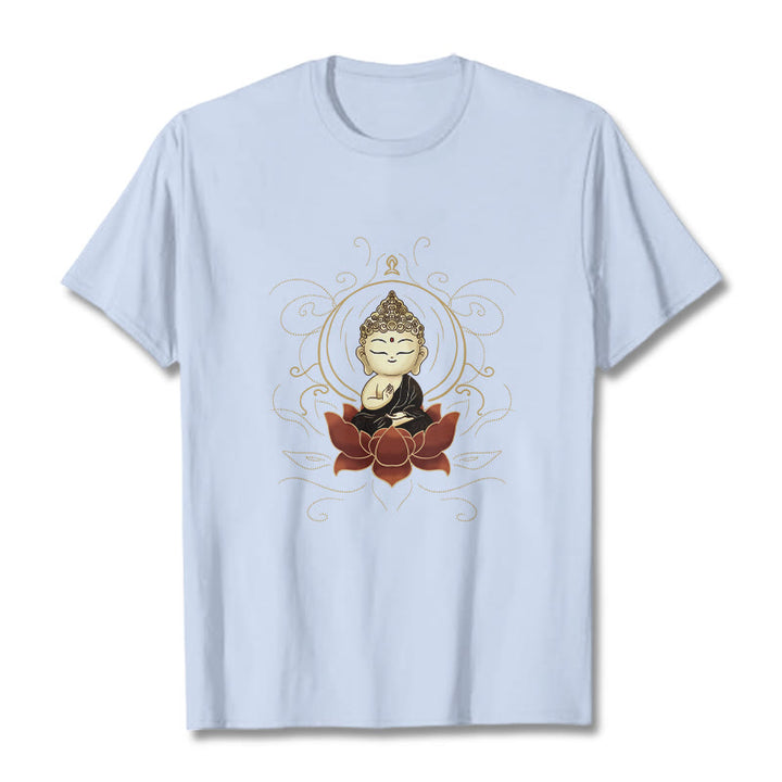 Buddha Stones Serene Sitting Buddha Lotus Pattern Tee T-shirt - LightCyan - 2XL - image 19