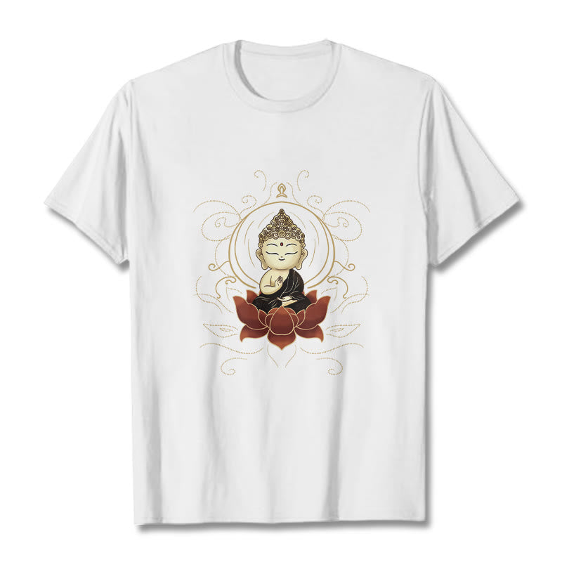 Buddha Stones Serene Sitting Buddha Lotus Pattern Tee T-shirt - White - 2XL - image 8