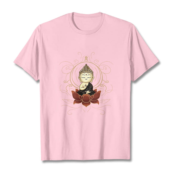 Buddha Stones Serene Sitting Buddha Lotus Pattern Tee T-shirt - LightPink - 2XL - image 13