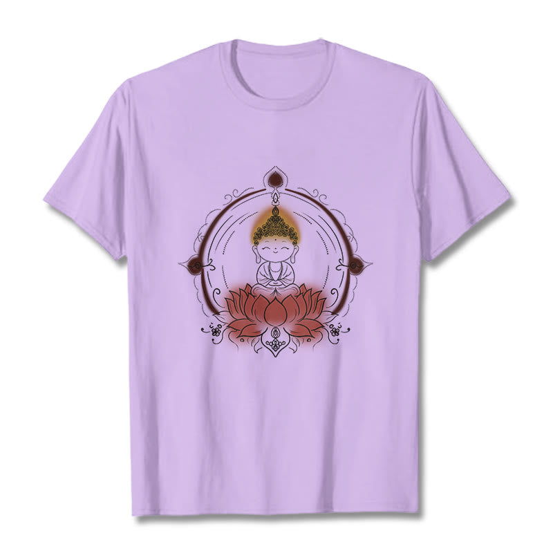 Buddha Stones Joyful Buddha Lotus Mandala Pattern Tee T-shirt - Plum - 2XL - image 17