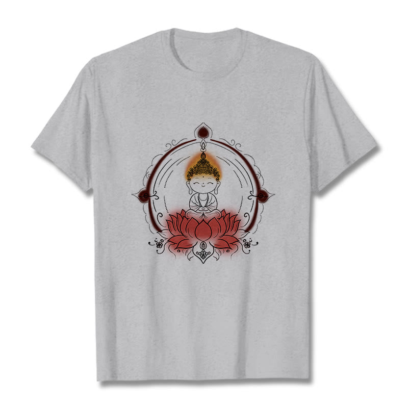 Buddha Stones Joyful Buddha Lotus Mandala Pattern Tee T-shirt - LightGrey - 2XL - image 20