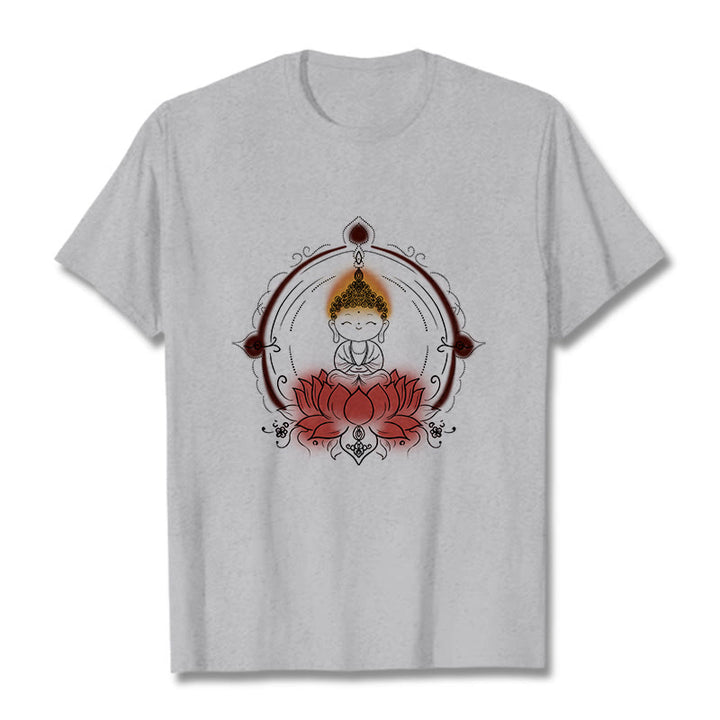 Buddha Stones Joyful Buddha Lotus Mandala Pattern Tee T-shirt - LightGrey - 2XL - image 20