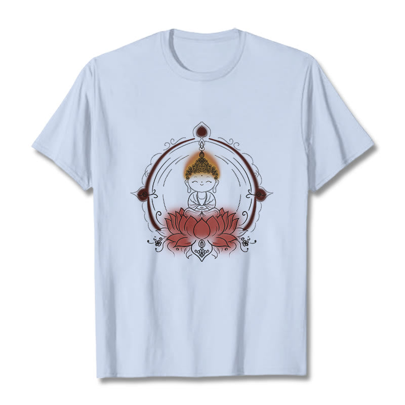 Buddha Stones Joyful Buddha Lotus Mandala Pattern Tee T-shirt - LightCyan - 2XL - image 19