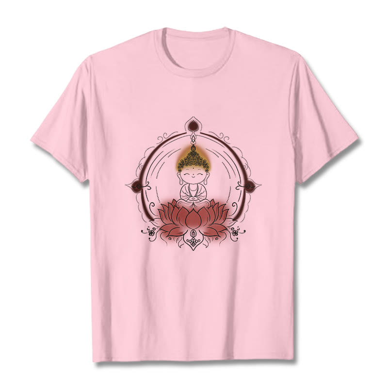 Buddha Stones Joyful Buddha Lotus Mandala Pattern Tee T-shirt - LightPink - 2XL - image 13