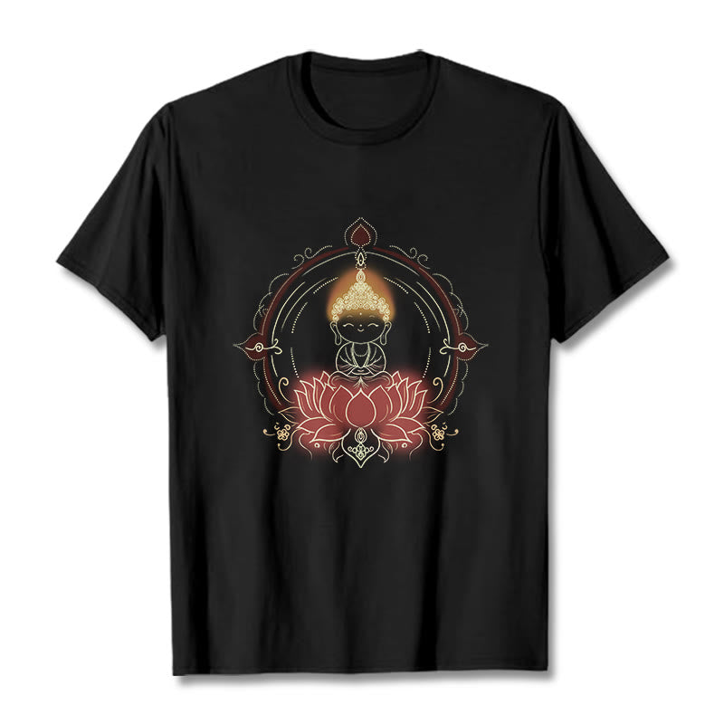 Buddha Stones Joyful Buddha Lotus Mandala Pattern Tee T-shirt - Black - 2XL - image 5