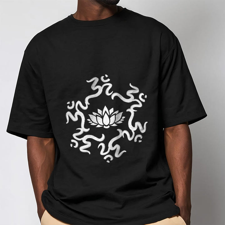 Buddha Stones OM Symbol Lotus Flower Pattern Tee T-shirt - image 4