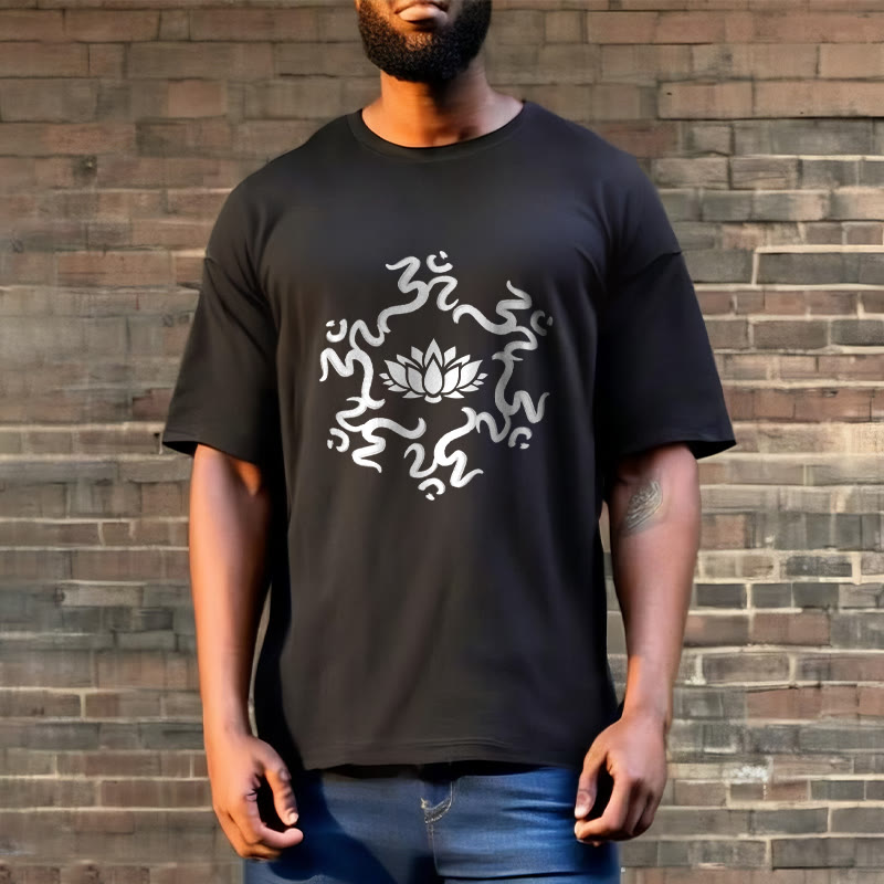 Buddha Stones OM Symbol Lotus Flower Pattern Tee T-shirt - image 5