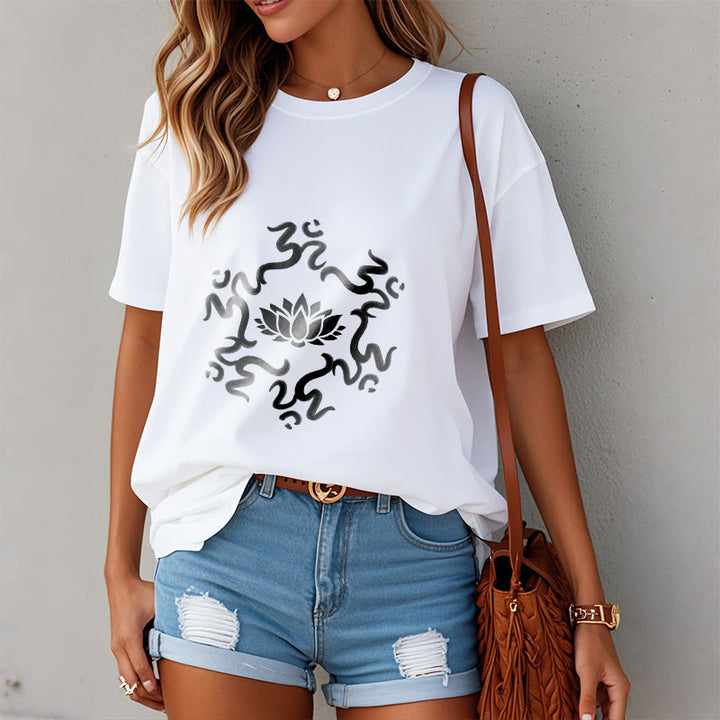 Buddha Stones OM Symbol Lotus Flower Pattern Tee T-shirt - image 9