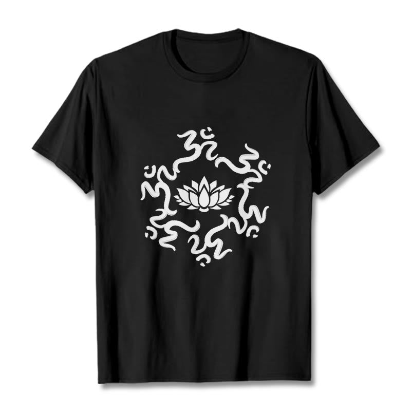 Buddha Stones OM Symbol Lotus Flower Pattern Tee T-shirt - Black - 2XL - image 3