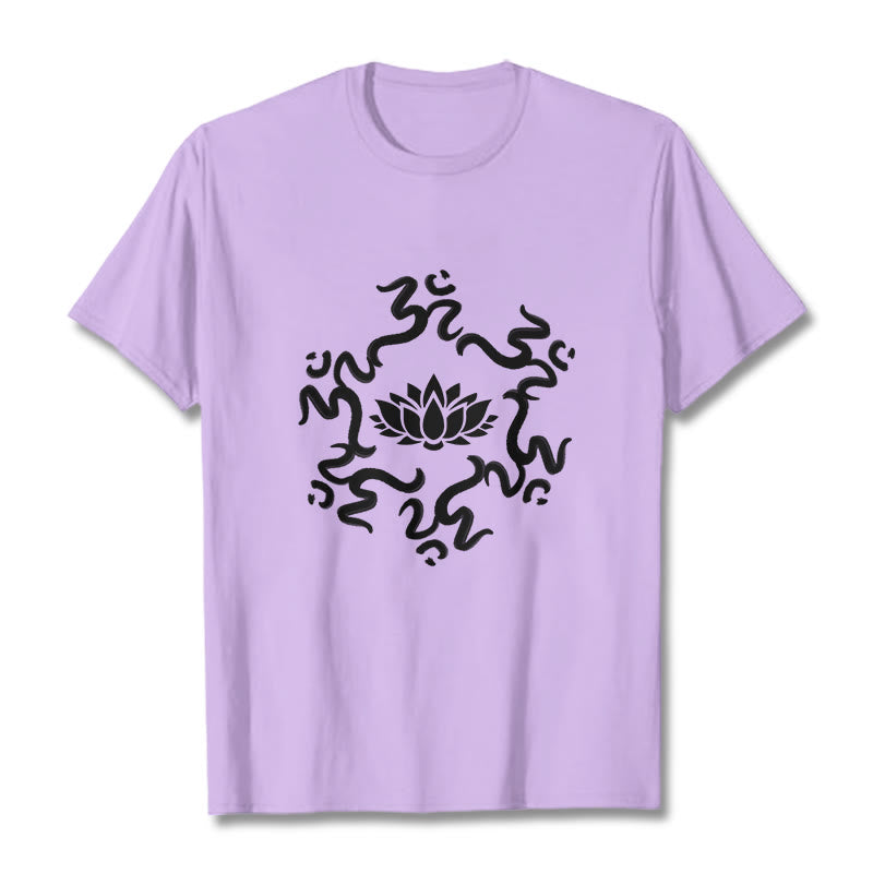 Buddha Stones OM Symbol Lotus Flower Pattern Tee T-shirt - Plum - 2XL - image 18